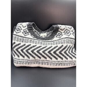 Lucky Brand Sweater Size XL Boxy Cropped Black & White Geometric Stripes Crew